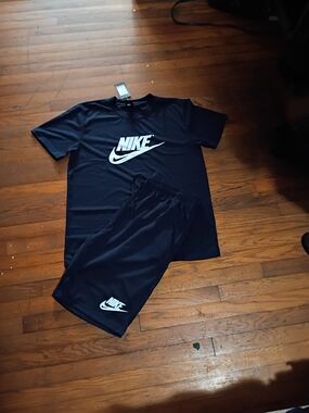 Nike Navy & White Logo Athletic Tee and Shorts Set